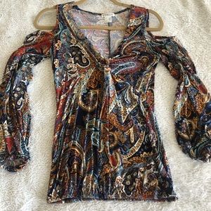 Venus cold shoulder paisley print top